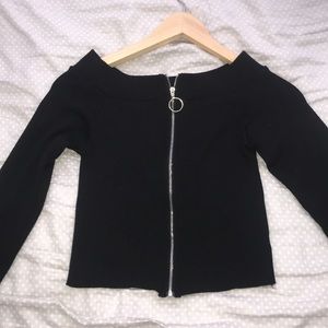 Long sleeve, Black zip front T-shirt
